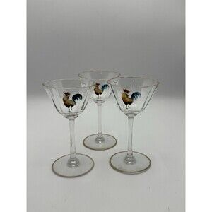 Vintage Gold-Rimmed Tall Cordial Liqueur Glass Enameled Rooster